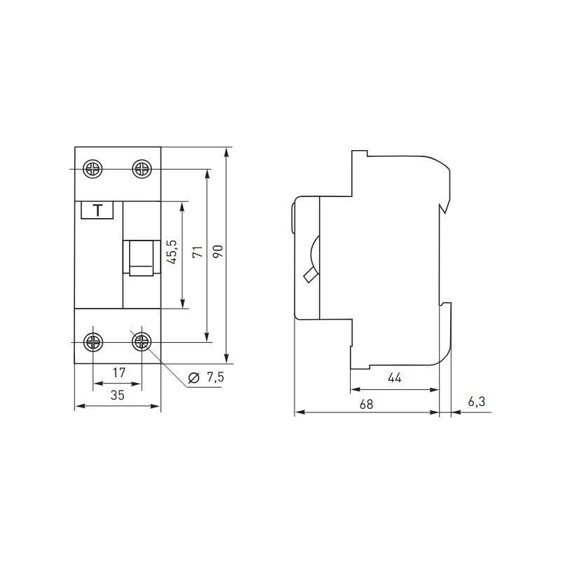 Устройство защитного отключения EKF ВДТ-40 16А, 30мА, тип АС, 2П