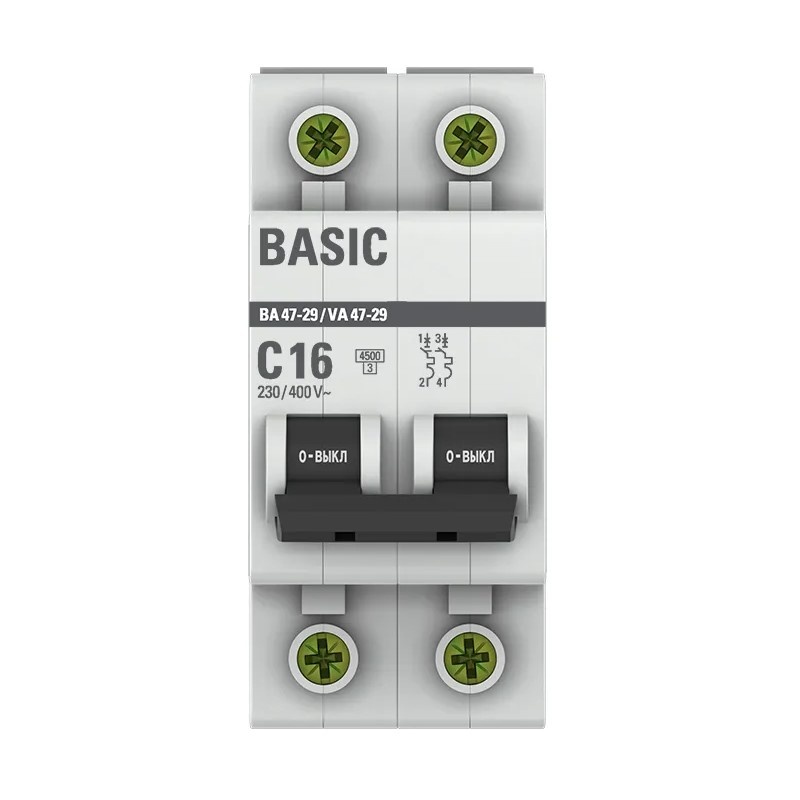 Автоматический выключатель EKF ВА 47-29 4,5кА, С 16А, 2П