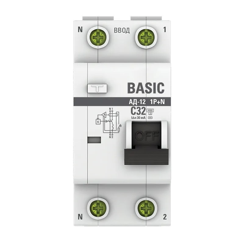 Автомат дифференциальный EKF АВДТ АД-12 4,5кА, С 32А, 30мА, тип АС, 1P+N