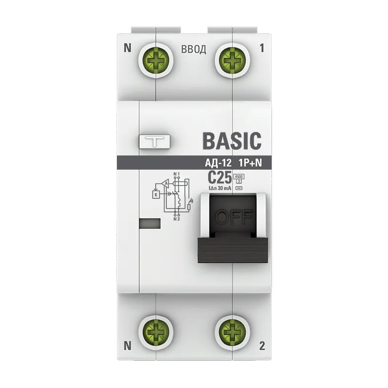 Автомат дифференциальный EKF АВДТ АД-12 4,5кА, С 25А, 30мА, тип АС, 1P+N