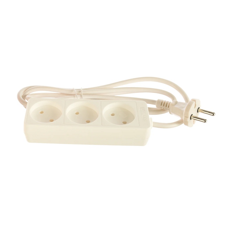 Удлинитель бытовой 481S-1301, 3 гнезда, ПВС, 2200 Вт, б/з, 1,5 м, белый