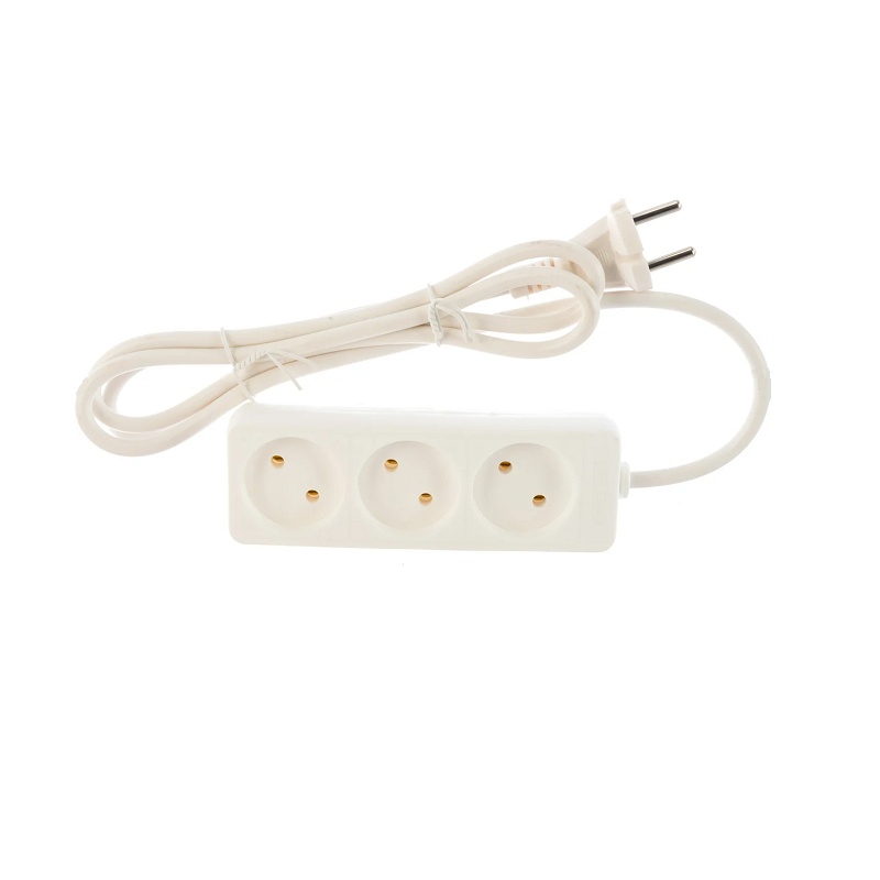 Удлинитель бытовой 481S-1301, 3 гнезда, ПВС, 2200 Вт, б/з, 1,5 м, белый