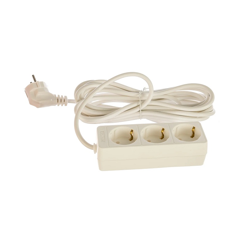 Удлинитель бытовой 481S-9305, 3 гнезда, ПВС, 2200 Вт, с/з, 5 м, белый