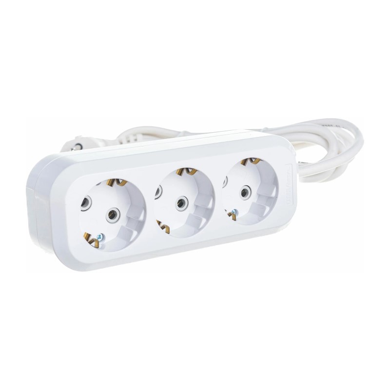 Удлинитель бытовой 9631977, 3 гнезда, ПВС 3х1, 2990 Вт, с/з, 3 м, белый
