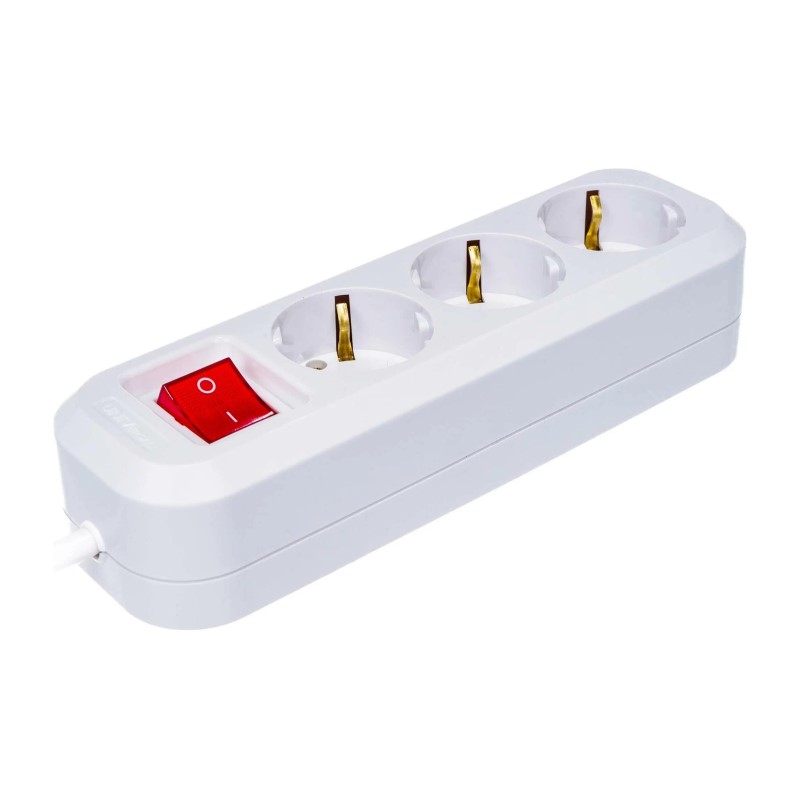 Удлинитель бытовой 9631986, 3 гнезда, ПВС 3х1, 2990 Вт, с/з и выключателем, 3 м, белый