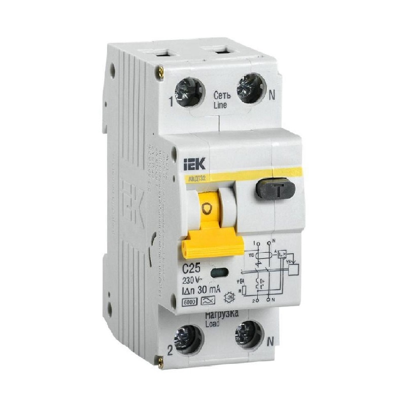 Дифференциальный автомат IEK Karat АВДТ 32 6кА, С 25А, 30мА, тип А, 1P+N. MAD22-5-025-C-30