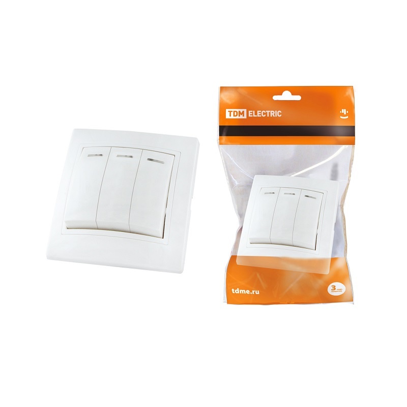 Выключатель с/у Таймыр SQ1814-0006, 3 клавиши, с/инд, белый