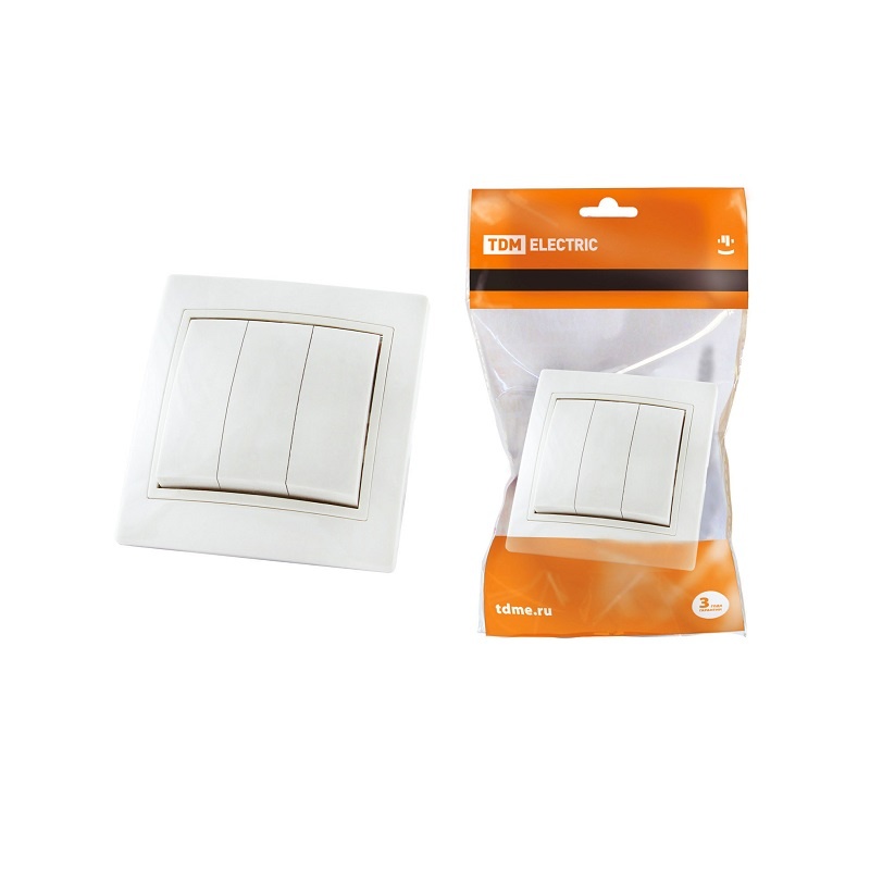 Выключатель с/у Таймыр SQ1814-0003, 3 клавиши, б/инд, белый