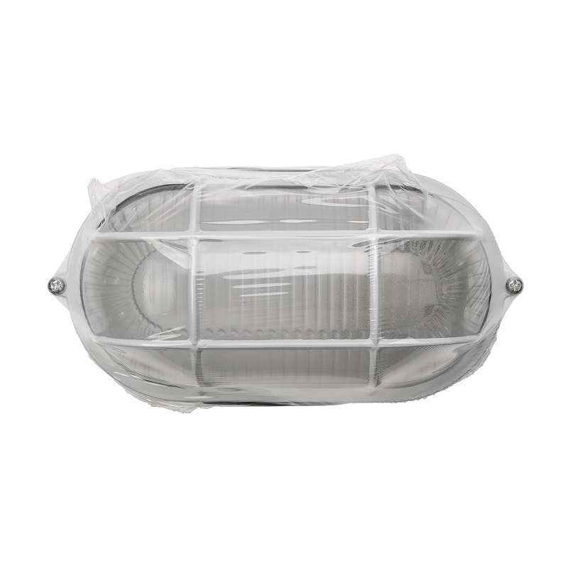 Светильник НПБ под Е27, 60 Вт, овал с решеткой, белый металл+стекло, IP54