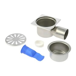 Трап металлический горизонтальный d=50мм 150х150мм, не регулируемый, хром