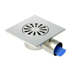 Трап металлический горизонтальный d=50мм 150х150мм, не регулируемый, хром