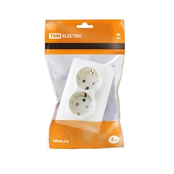 Розетка с/у Таймыр SQ1814-0018, 2 гнезда, с/з, з/ш, белая