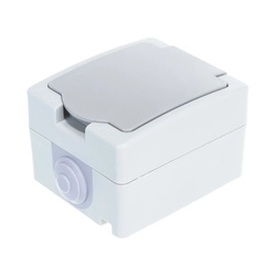 Розетка о/у Аллегро 1282, 1 гнездо с/з, з/ш и крышкой, IP54, серая