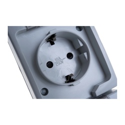 Розетка о/у Аллегро 1275, 2 гнезда, вертикальная, с/з, з/ш и крышкой, IP54, серая