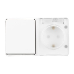 Блок БКВР с/у Atlasdesign Profi ATN544070, 1 клавиша + 1 гнездо с/з, з/ш и крышкой, IP54, белый