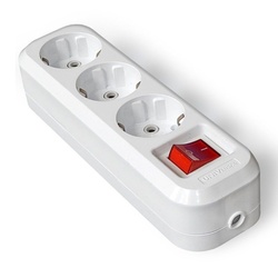 Колодка 3 гнезда S303 с/з и выключателем, 16 А, 230 В, АВС-пластик, белая