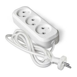 Удлинитель бытовой 639М-03, 3 гнезда, ПВС 2х0,75, 1380 Вт, б/з, 3 м, белый