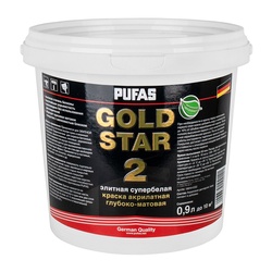 Краска акрилатная супербелая Pufas Gold Star 2 глубоко матовая (0,9 л)