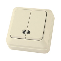 Выключатель о/у Ладога SQ1801-0008, 2 клавиши, с/инд, слоновая кость