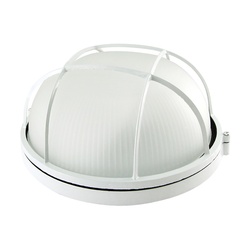 Светильник НПБ под Е27, 100 Вт, круг с решеткой, белый металл+стекло, IP54