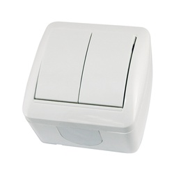 Выключатель о/у Селигер SQ1818-0002, 2 клавиши, б/инд, IP44, белый
