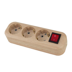 Колодка 3 гнезда, с/з и выключателем, 16А, светлое дерево