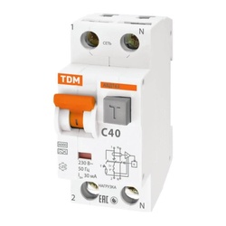 Автомат дифференциальный TDM АВДТ 63 6 кА, С 40А, 30 мА, тип А, 1P+N