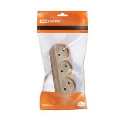 Колодка 3 гнезда, б/з, 10А, светлое дерево