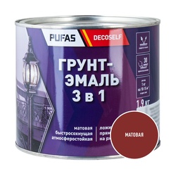 Грунт-эмаль Pufas Decoself 3 в 1 быстросохнущая матовая красно-коричневая (1,9 кг)