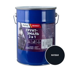 Грунт-эмаль Pufas Decoself 3 в 1 быстросохнущая матовая черная (5 кг)