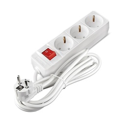 Удлинитель бытовой 481S-7303, 3 гнезда, ПВС, 2200 Вт, с/з и выключателем, 3 м, белый