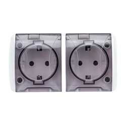 Розетка о/у Селигер SQ1818-0009, 2 гнезда, с/з и крышкой, IP54, белая